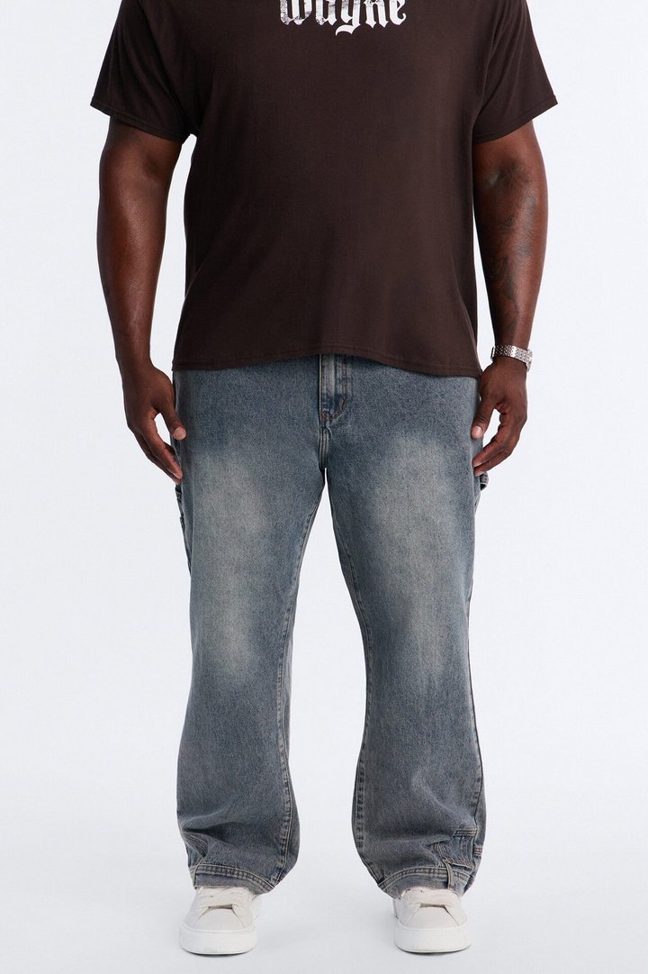 Straight Flare Upside Down Hem Jeans - Vintage Blue Wash