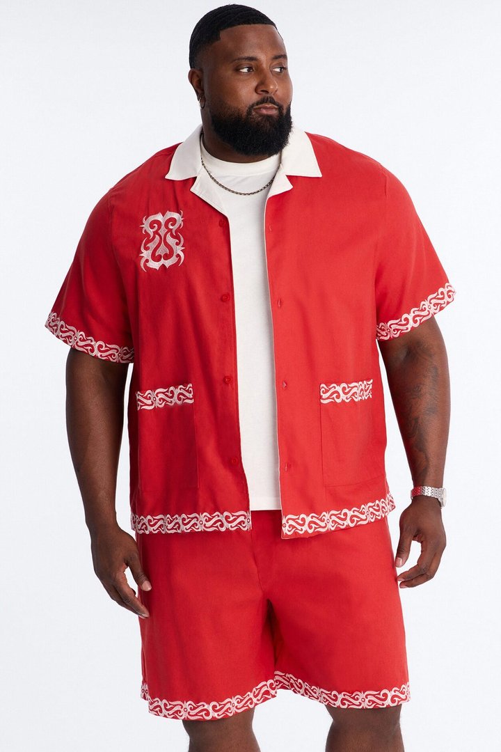 Coastal Isla Cuban Button Up Shirt - Red