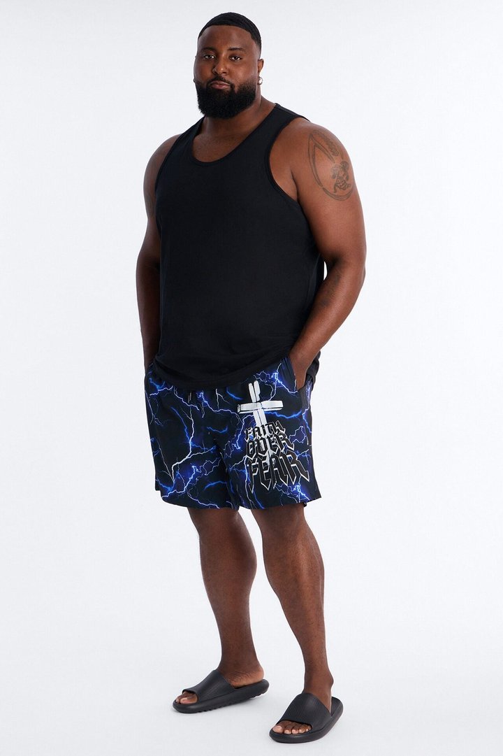 Faith Over Fear Swim Trunk 7″ - Black/Blue