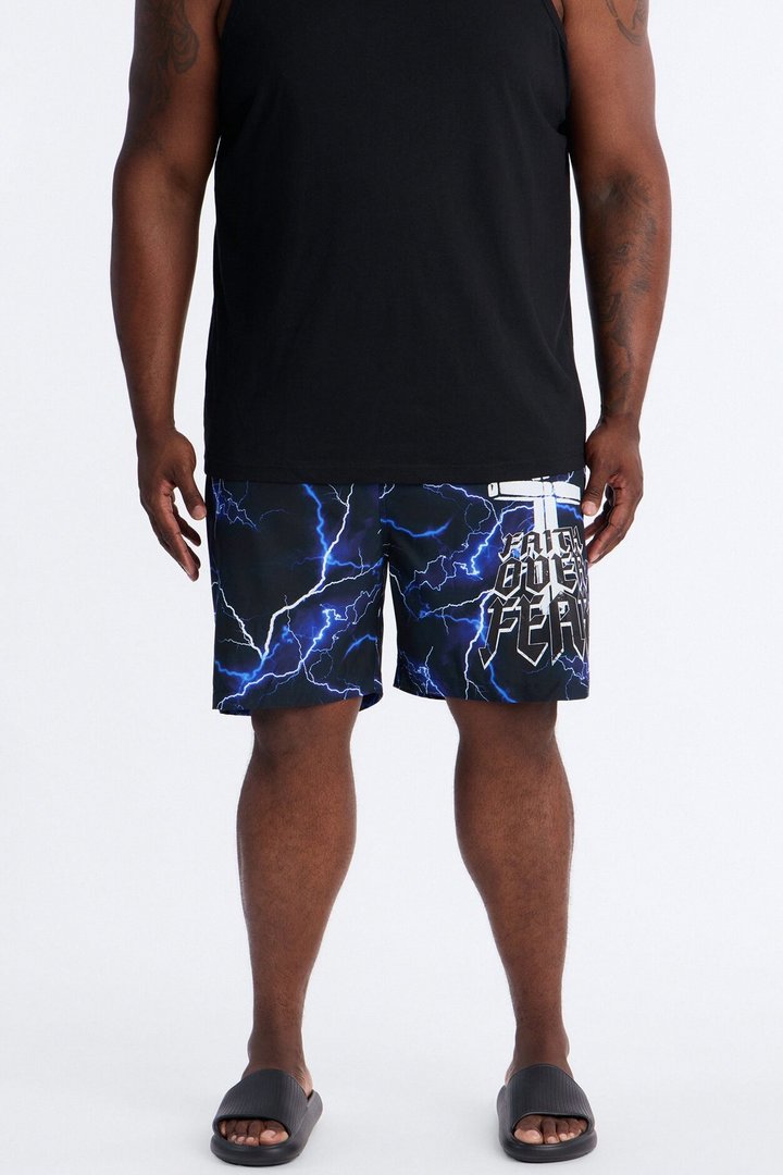 Faith Over Fear Swim Trunk 7″ - Black/Blue