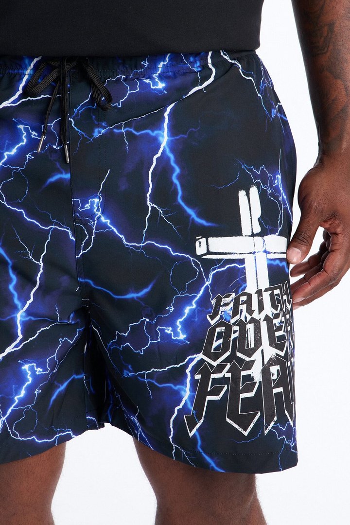 Faith Over Fear Swim Trunk 7″ - Black/Blue