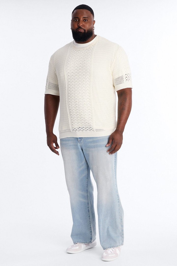 Relaxed Jonathon Crochet Crewneck Tee - Cream
