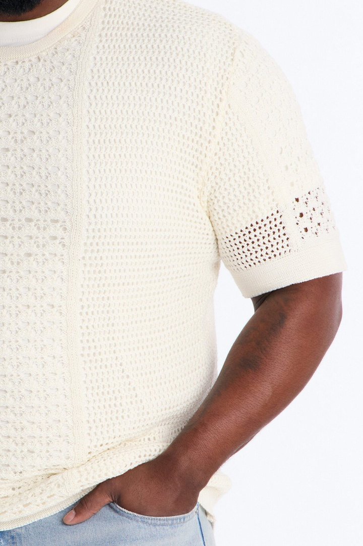 Relaxed Jonathon Crochet Crewneck Tee - Cream