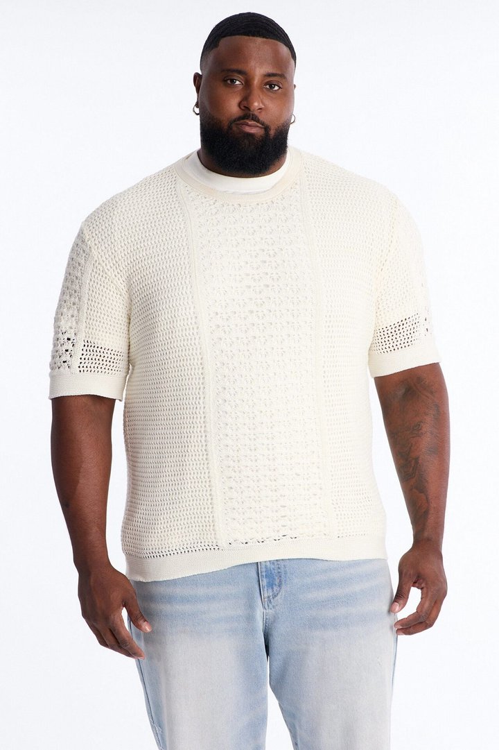Relaxed Jonathon Crochet Crewneck Tee - Cream