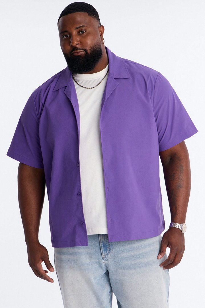 Montez Cuban Collar Button Up Shirt - Purple