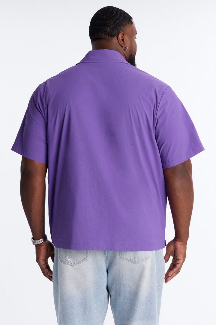 Montez Cuban Collar Button Up Shirt - Purple