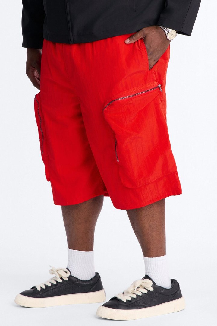 Baggy Oversized Pockets Tech Short - Red