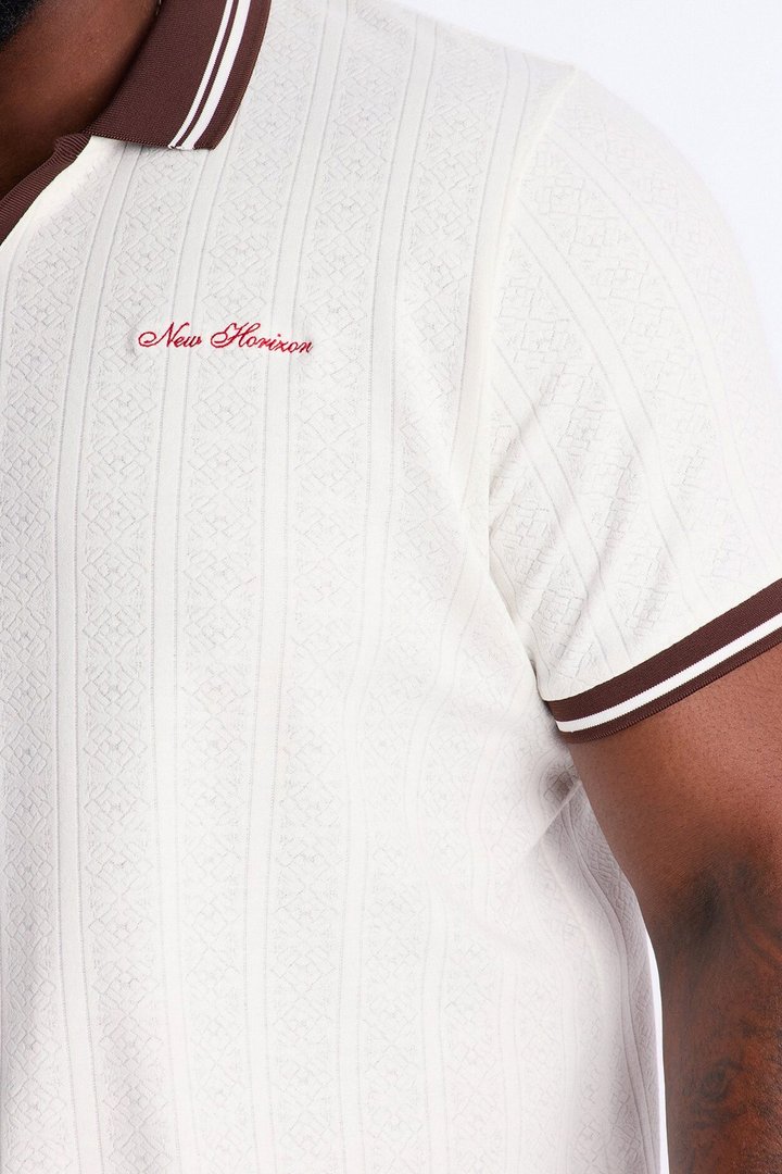 Cafe Tipped Johnny Collar Polo - Off White