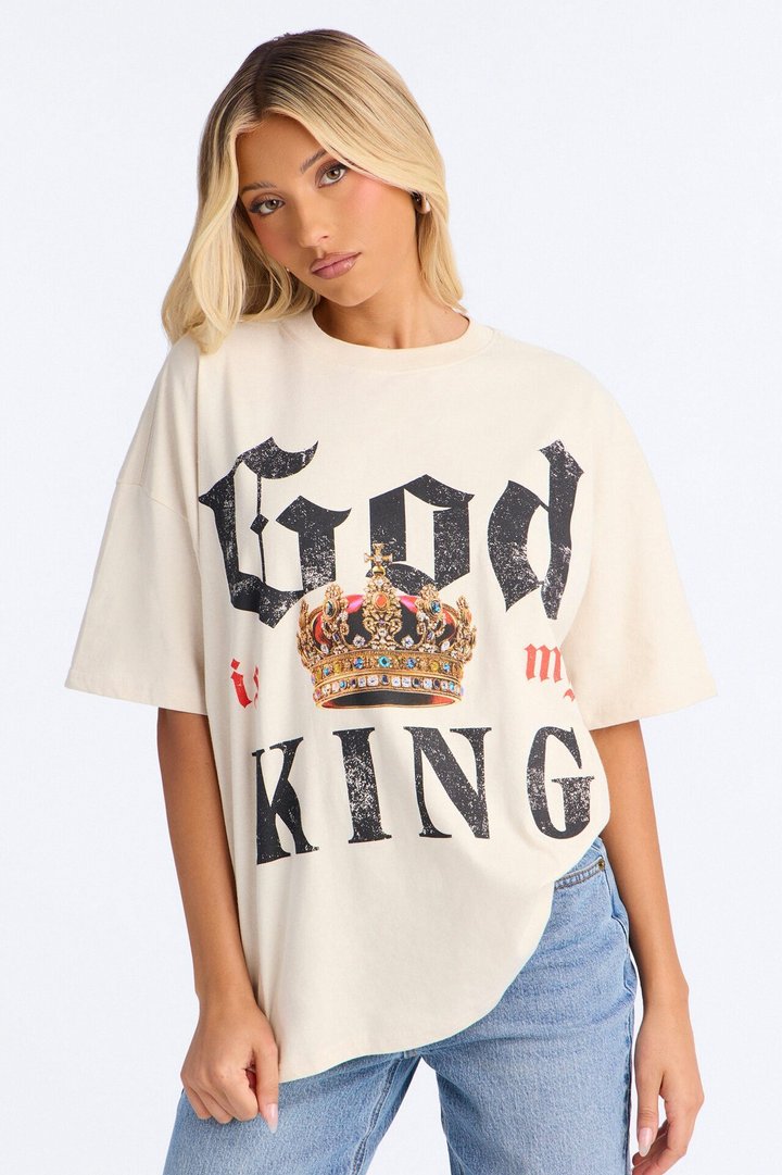 God Is My King Oversized Tee - Off White