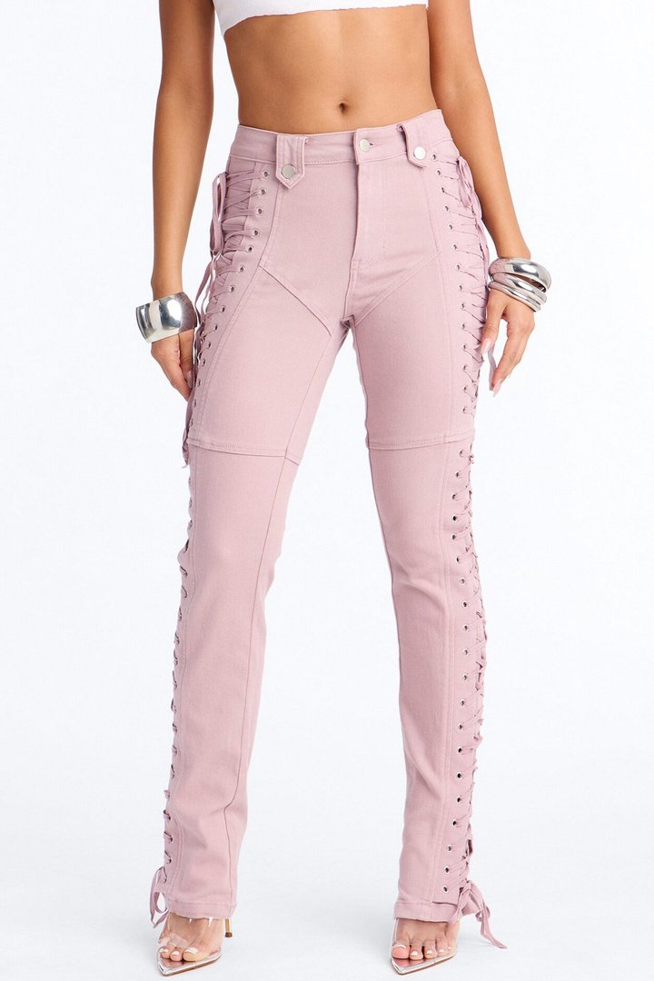 After Hours Lace Up Flare Pant - Blush