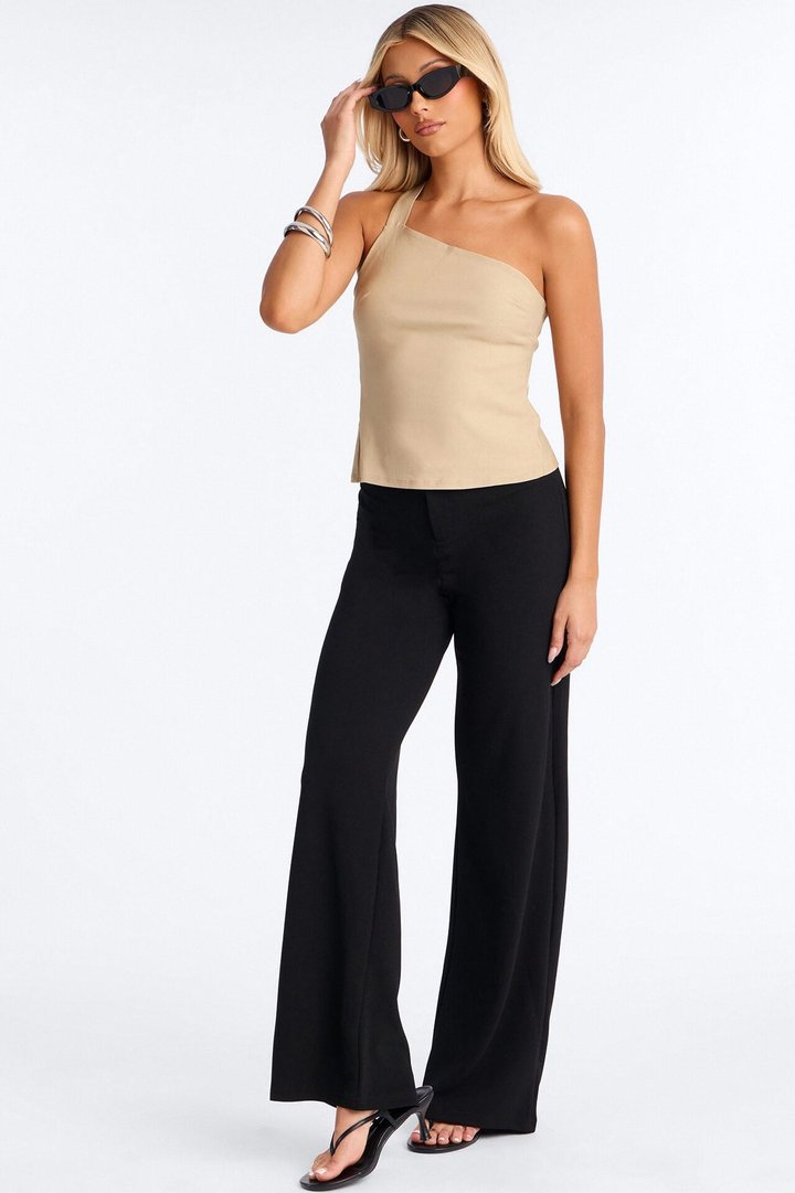 Office Siren One Shoulder Backless Top - Taupe