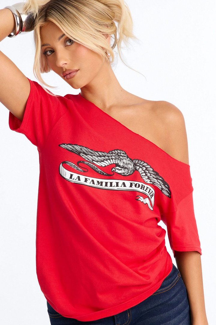 La Familia Forever Eagles Off Shoulder Top - Red