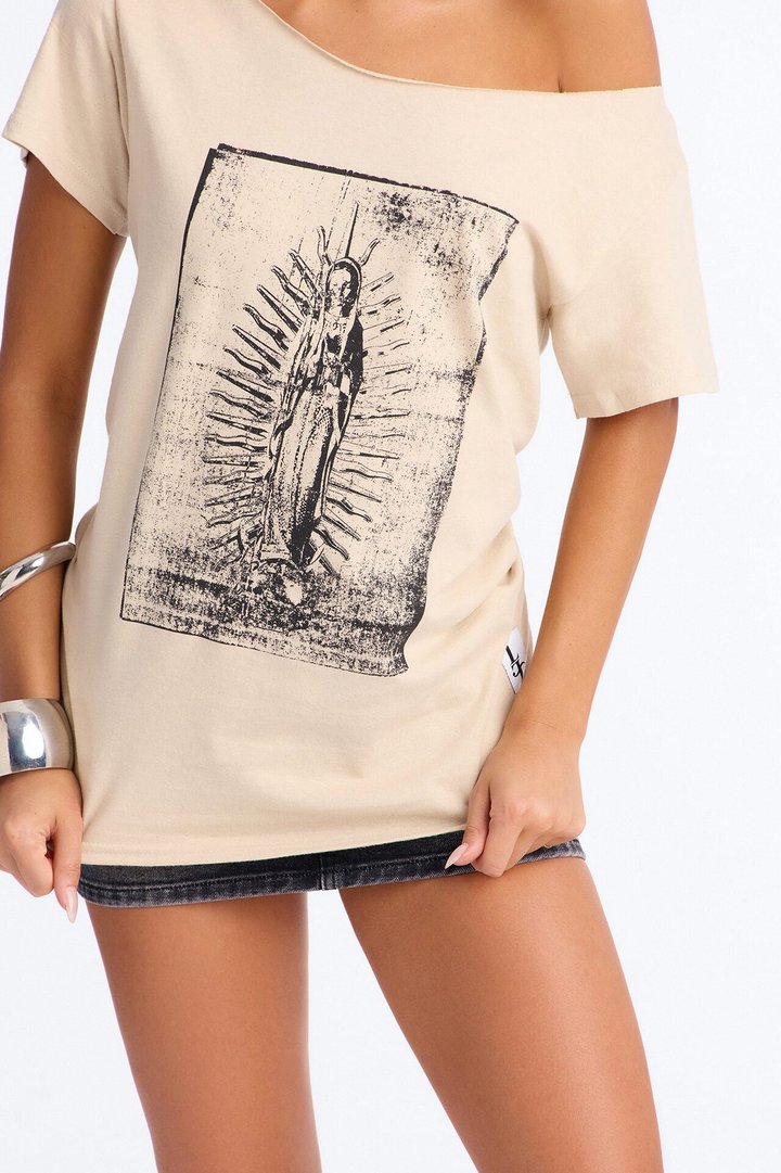 La Familia Forever Virgin Mary Off Shoulder Top - Sand