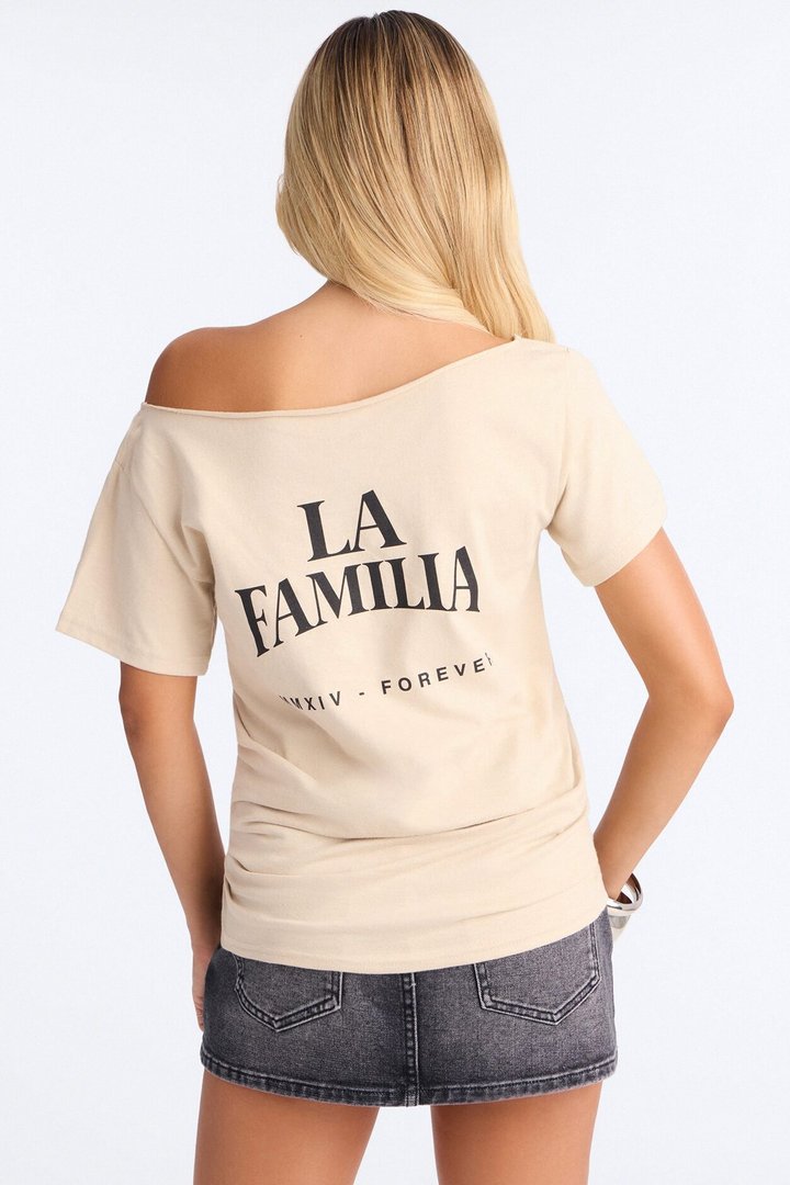 La Familia Forever Virgin Mary Off Shoulder Top - Sand