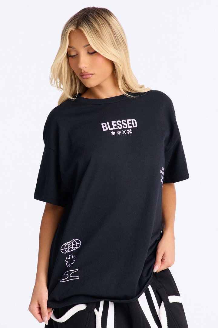 Stay Blessed Washed Oversized Tee - Black Wash