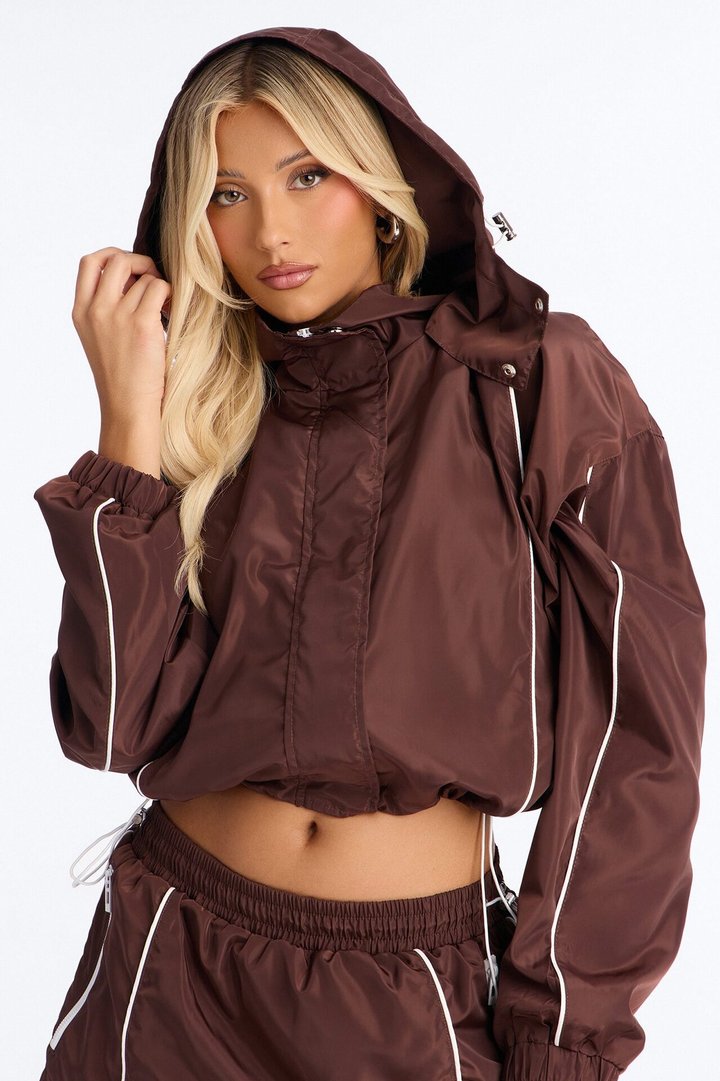 Keep It Lowkey Windbreaker Hooded Contrast Jacket - Brown/combo