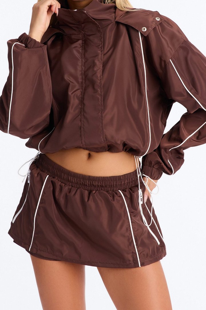 Keep It Lowkey Windbreaker Contrast Mini Skort - Brown/combo