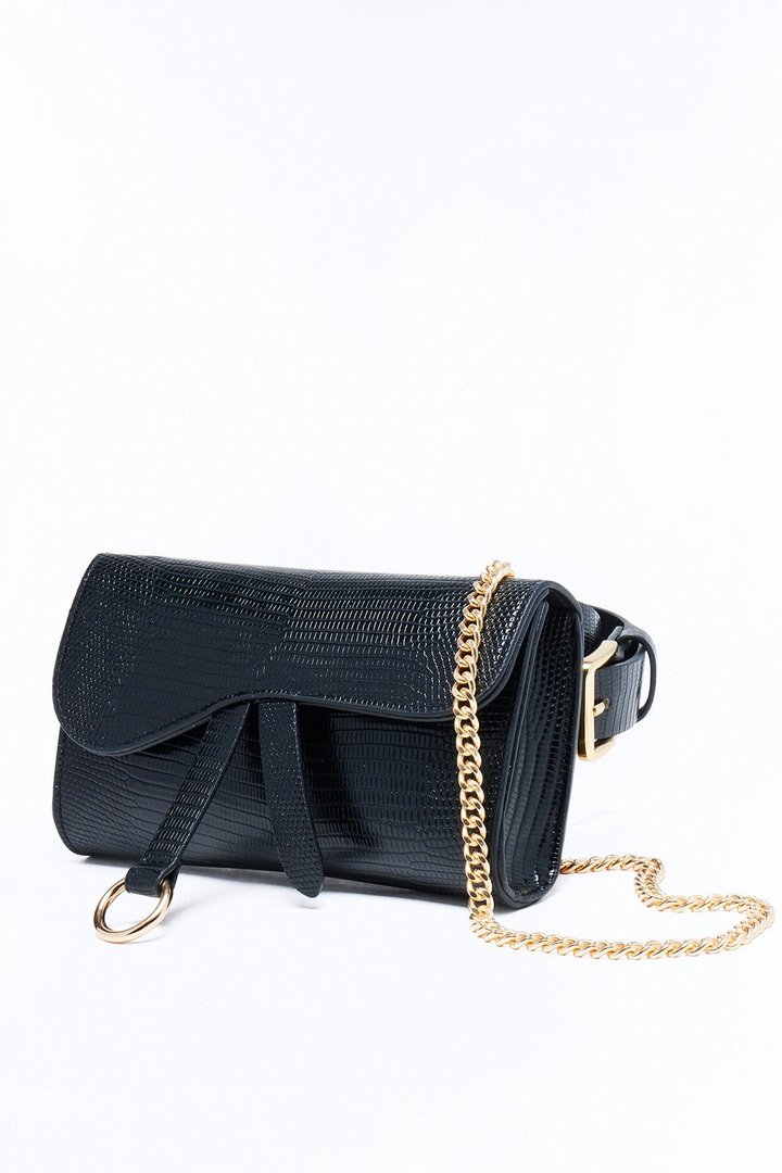 Juliet Embossed Faux Leather Belt Bag - Black