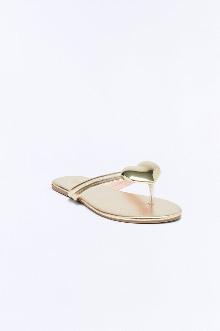Camia Heart Flip Flops - Gold