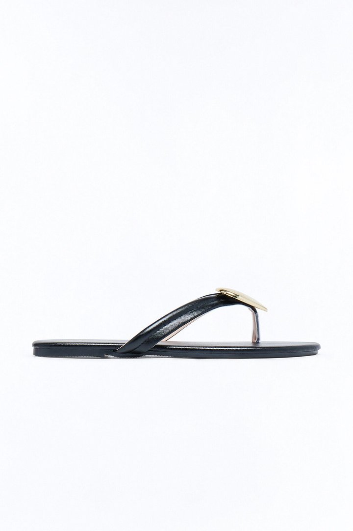 Camia Heart Flip Flops - Black