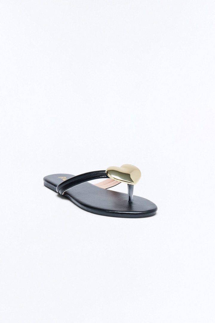 Camia Heart Flip Flops - Black
