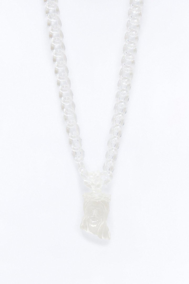 Thick Clear Jesus Cuban Link Necklace - Clear
