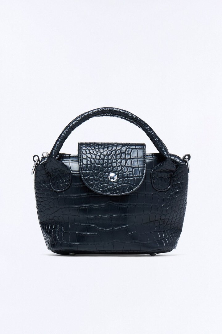 Viper Bite Faux Leather Satchel Handbag - Black