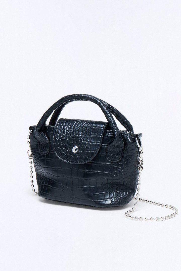 Viper Bite Faux Leather Satchel Handbag - Black