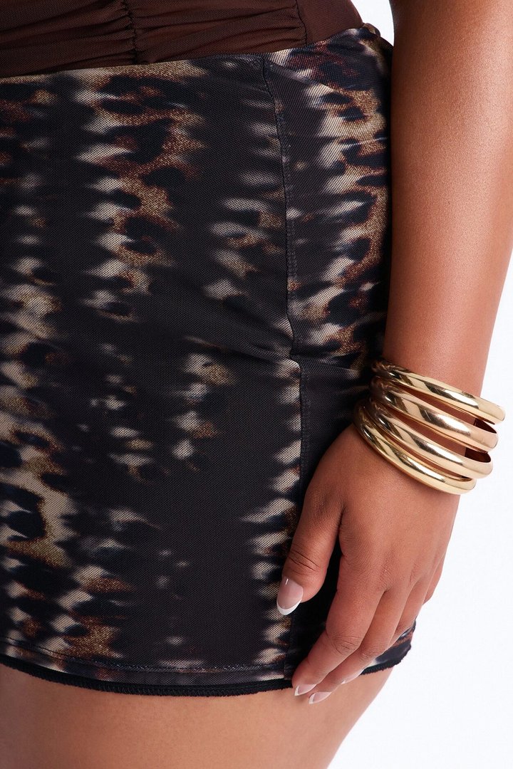 Get With It Animal Print Mesh Mini Skirt - Brown/combo