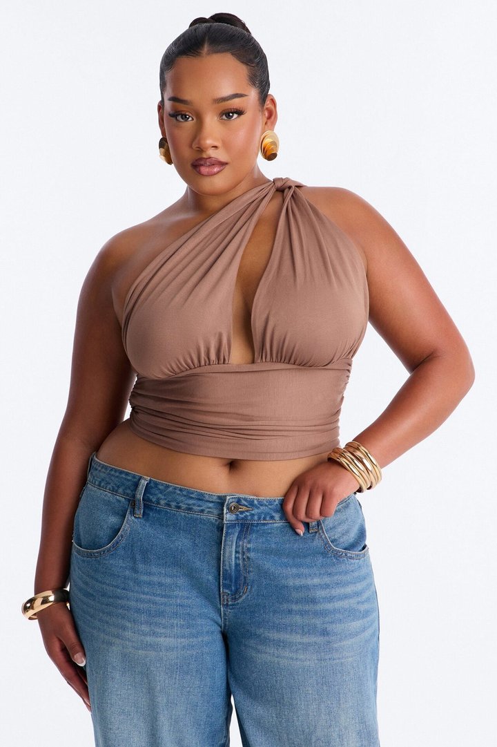 Side Attraction One Shoulder Ruched Top - Mocha