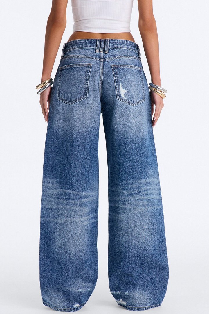 Just Like Me Ripped Straight Leg Jeans - Dark Wash