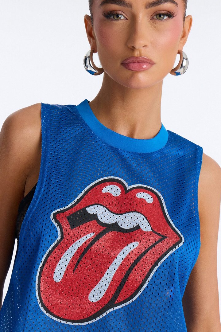 The Rolling Stones Mesh Cropped Muscle Tank - Royal