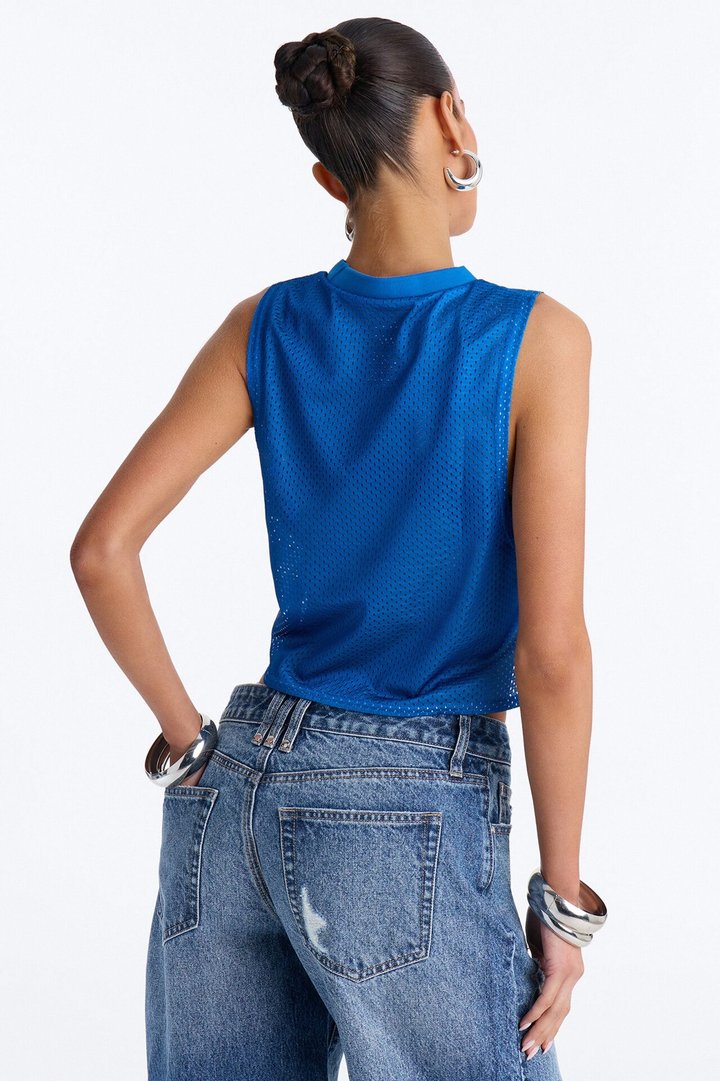 The Rolling Stones Mesh Cropped Muscle Tank - Royal