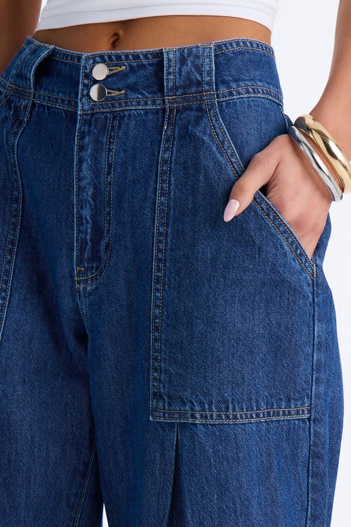 Besson Drapey Loose Fit Jeans - Dark Wash