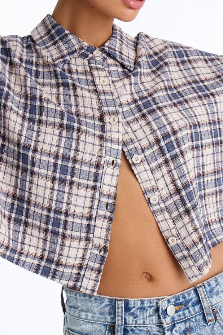 Cozy Girl Plaid Shirt - Blue/combo