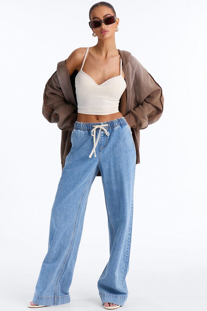 Resort Life Drapey Tie Waist Jeans - Light Wash