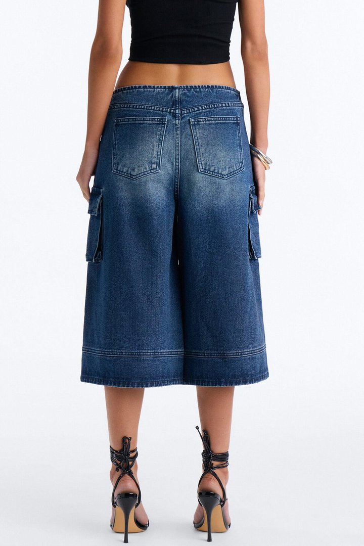 Night Shift Cargo Denim Jorts - Dark Wash