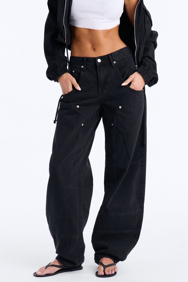 Living On Edge Utility Jeans - Black Wash