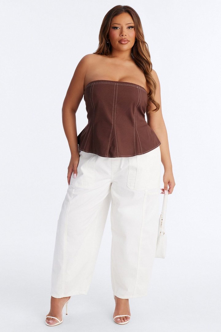 Treat Me Better Peplum Linen Top - Chocolate