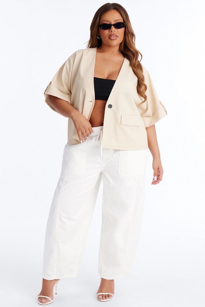 Ready When You Are Cuffed Linen Top - Beige