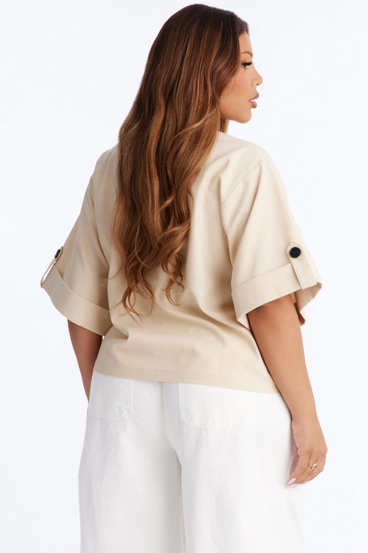 Ready When You Are Cuffed Linen Top - Beige