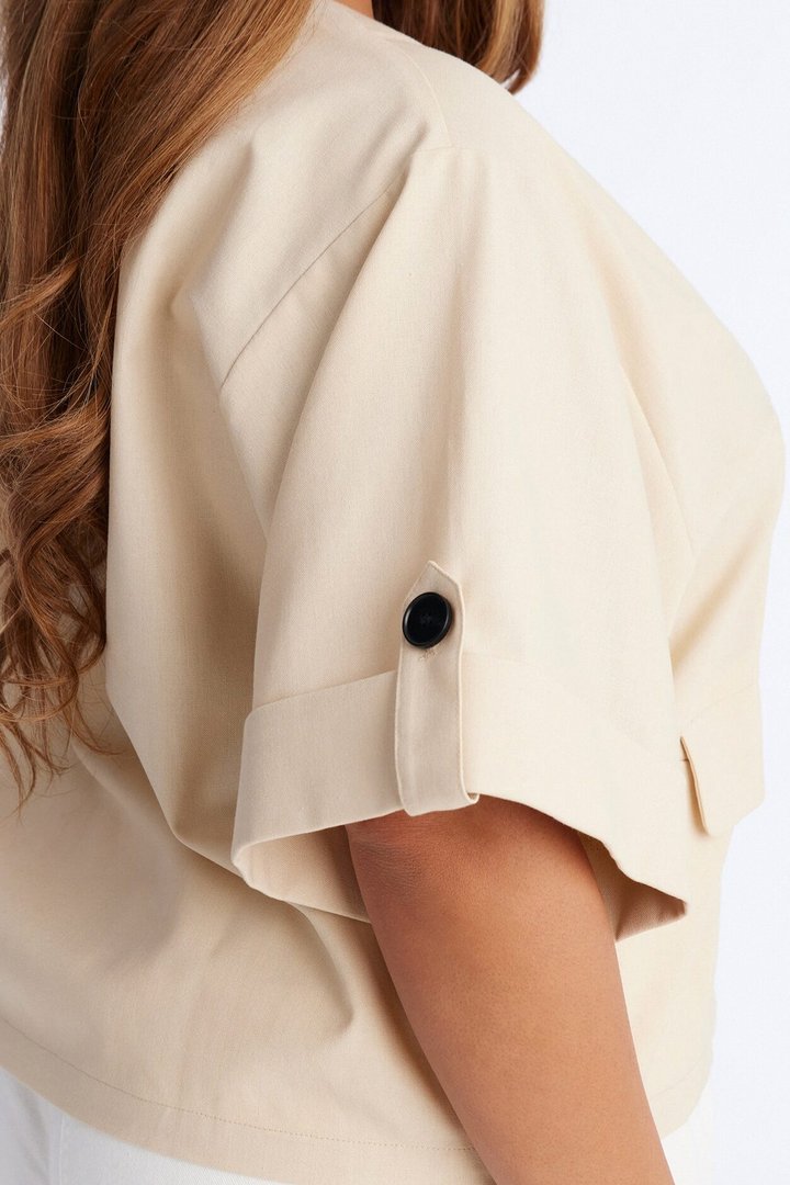 Ready When You Are Cuffed Linen Top - Beige