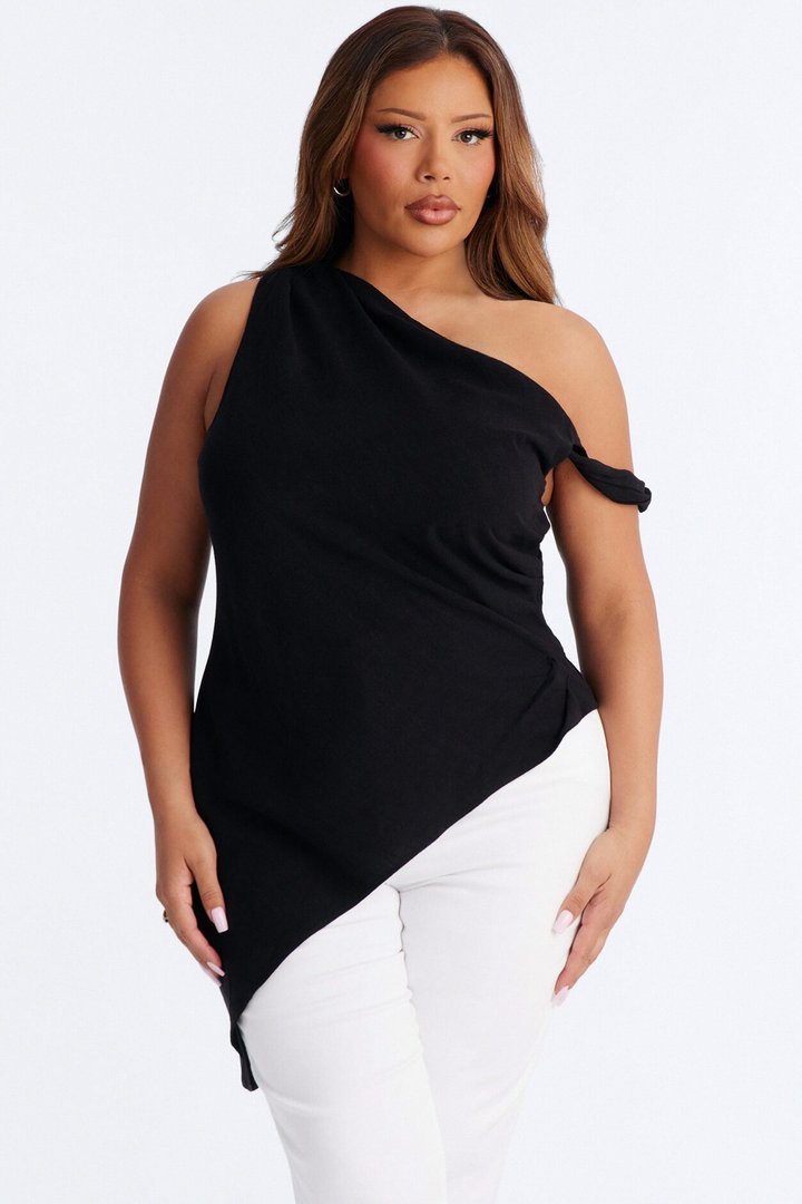 Butter And Baguettes Only One Shoulder Linen Top - Black