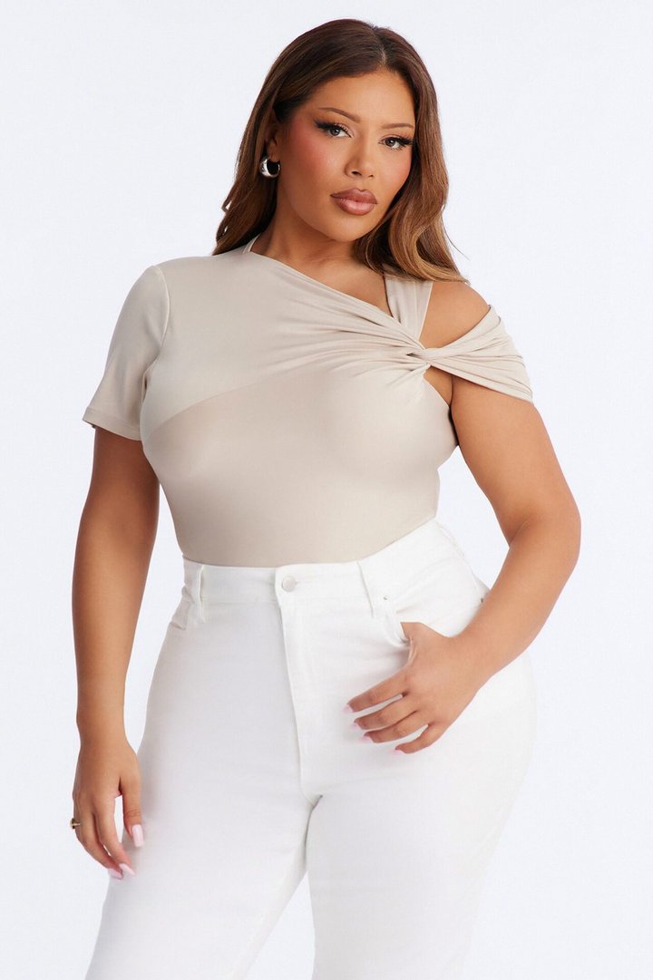 Twist It Up Cut Out Bodysuit - Stone
