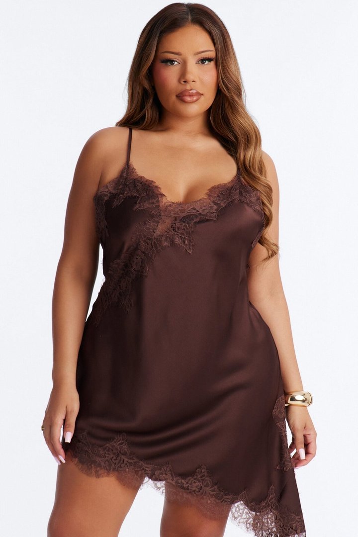 Taste Of Trouble Lace Trim Satin Top - Chocolate