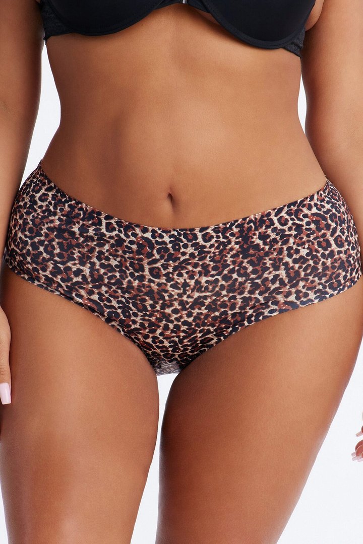No Show Microfiber Smooth Leopard Brazilian Panty - Leopard