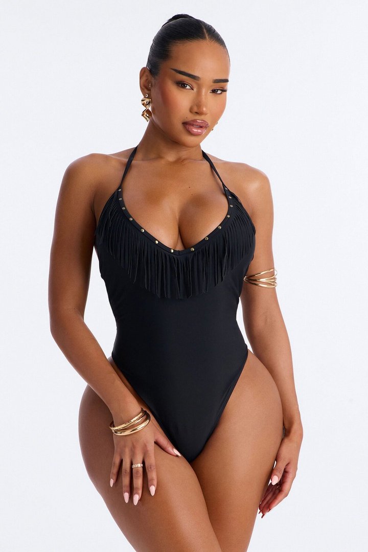 Offshore Crush 1 Piece Fringe Swimsuit - Black