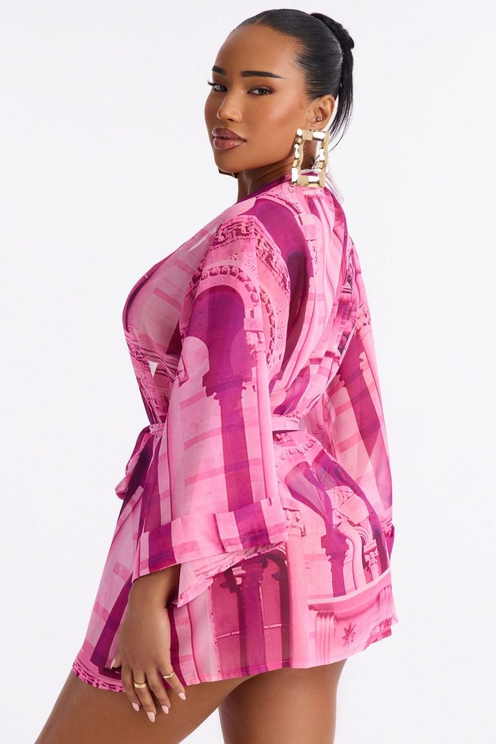 Enjoy The Waves Novelty Swim Cover Up Kimono - Pink