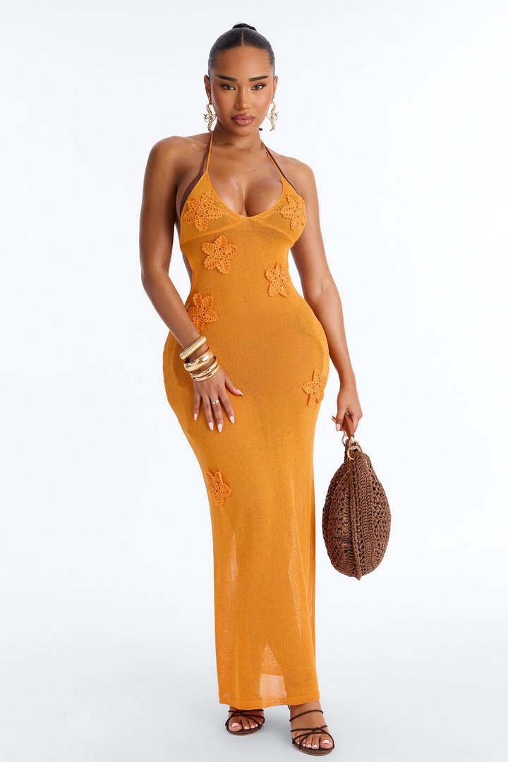 Petal Me Softly Floral Swim Sheer Cover Up Dress - Orange
