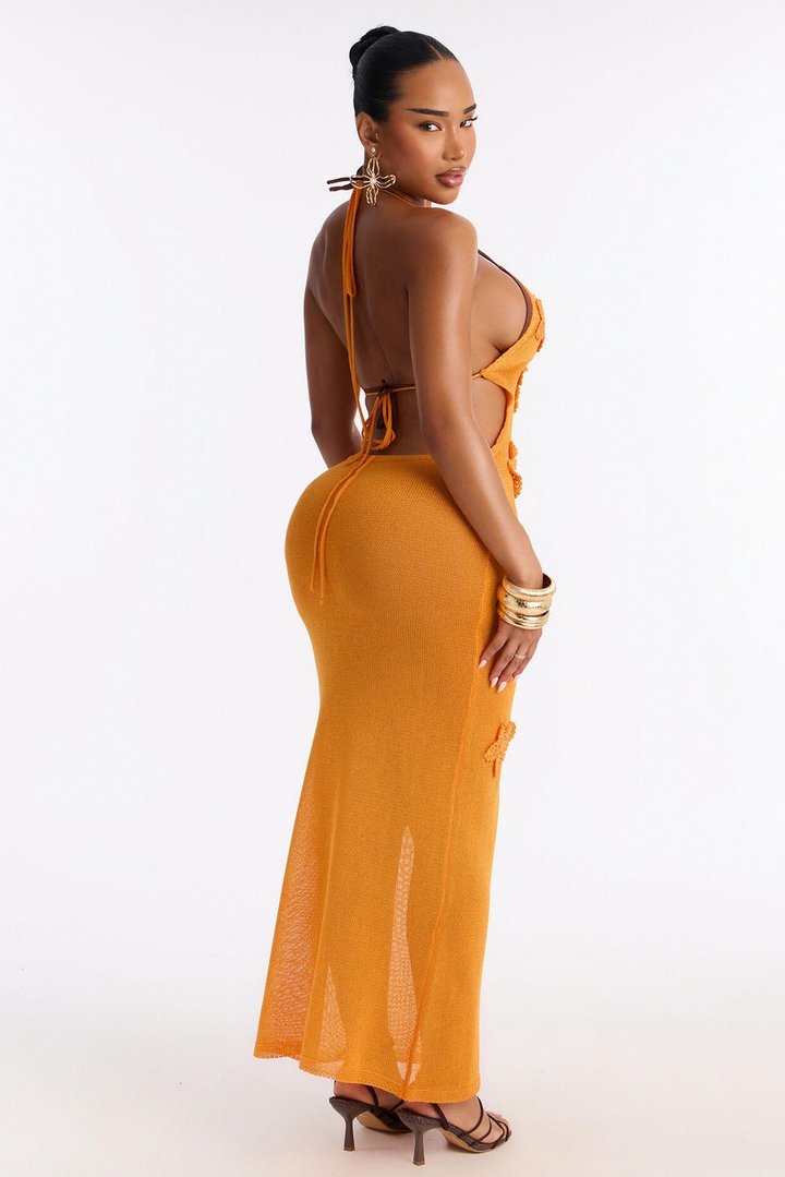 Petal Me Softly Floral Swim Sheer Cover Up Dress - Orange